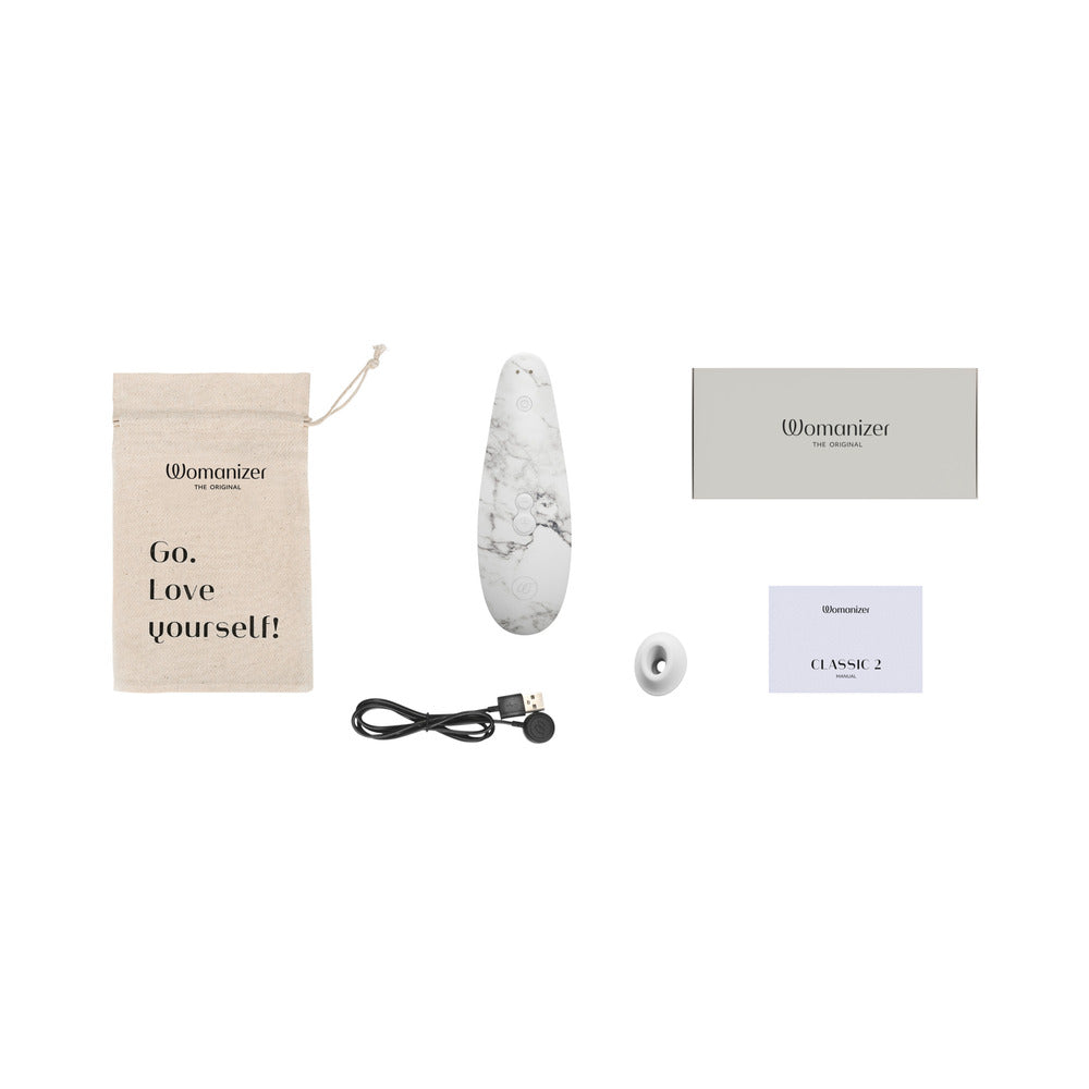 Womanizer x Marilyn Monroe Classic 2 Special Edition Pleasure Air Clitoral Stimulator White Marble - Fantasies Boutique