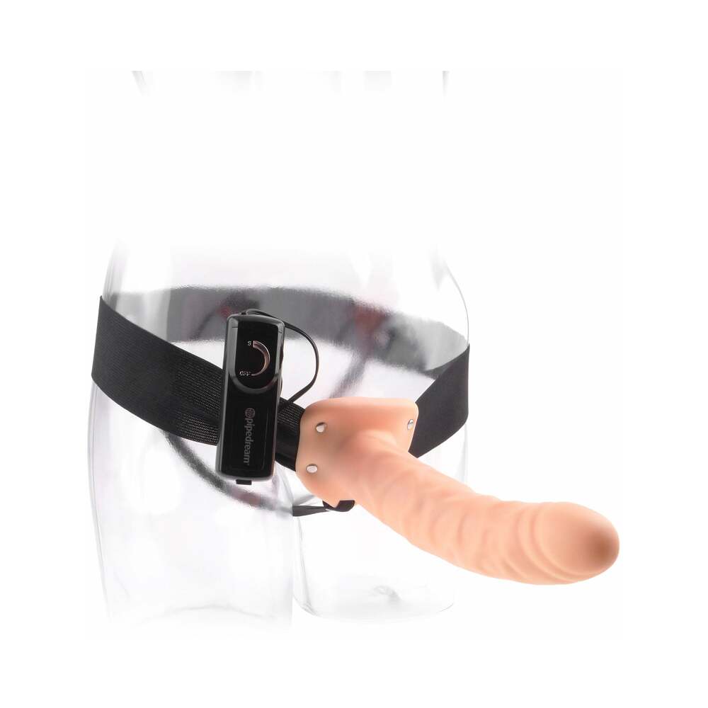 Fetish Fantasy Series 8 in. Vibrating Hollow Strap-On Beige/Black - Fantasies Boutique