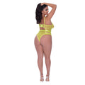 Magic Silk Love Star High Leg Teddy with Snap Crotch Neon Chartreuse Queen Size - Fantasies Boutique