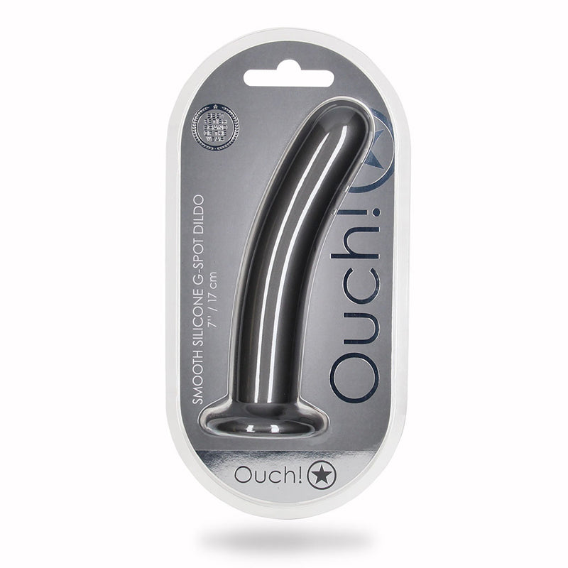 Shots Ouch! Smooth Silicone 7 in. G-Spot Dildo Gunmetal - Fantasies Boutique