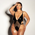 Oh La La Cheri Limitless Soft Cup High Leg Vinyl and Mesh Teddy 1XL/2XL - Fantasies Boutique