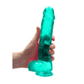 RealRock Crystal Clear Realistic 9 in. Dildo With Balls and Suction Cup Turquoise