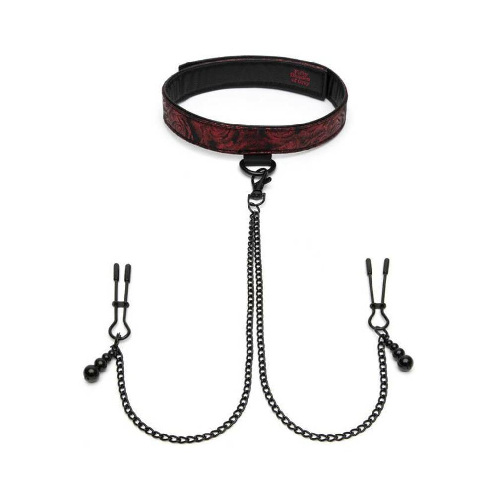 Fifty Shades of Grey Sweet Anticipation Reversible Collar, Nipple Clamps Red/Black - Fantasies Boutique