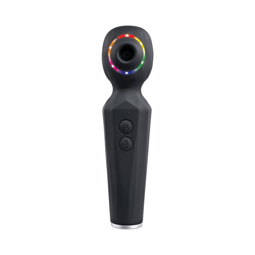 Evolved Rainbow Sucker Light-Up Rechargeable Dual-Function Silicone Suction Wand Vibrator Black - Fantasies Boutique