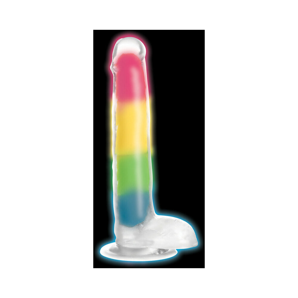 Lollicock Silicone Dildo with Balls 7 in. Rainbow Glow in the Dark - Fantasies Boutique