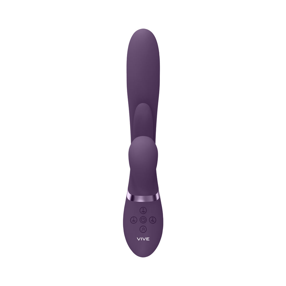 VIVE KURA Rechargeable Thrusting Silicone G-Spot Vibrator with Flapping Tongue and Pulse Wave Stimulator Purple - Fantasies Boutique