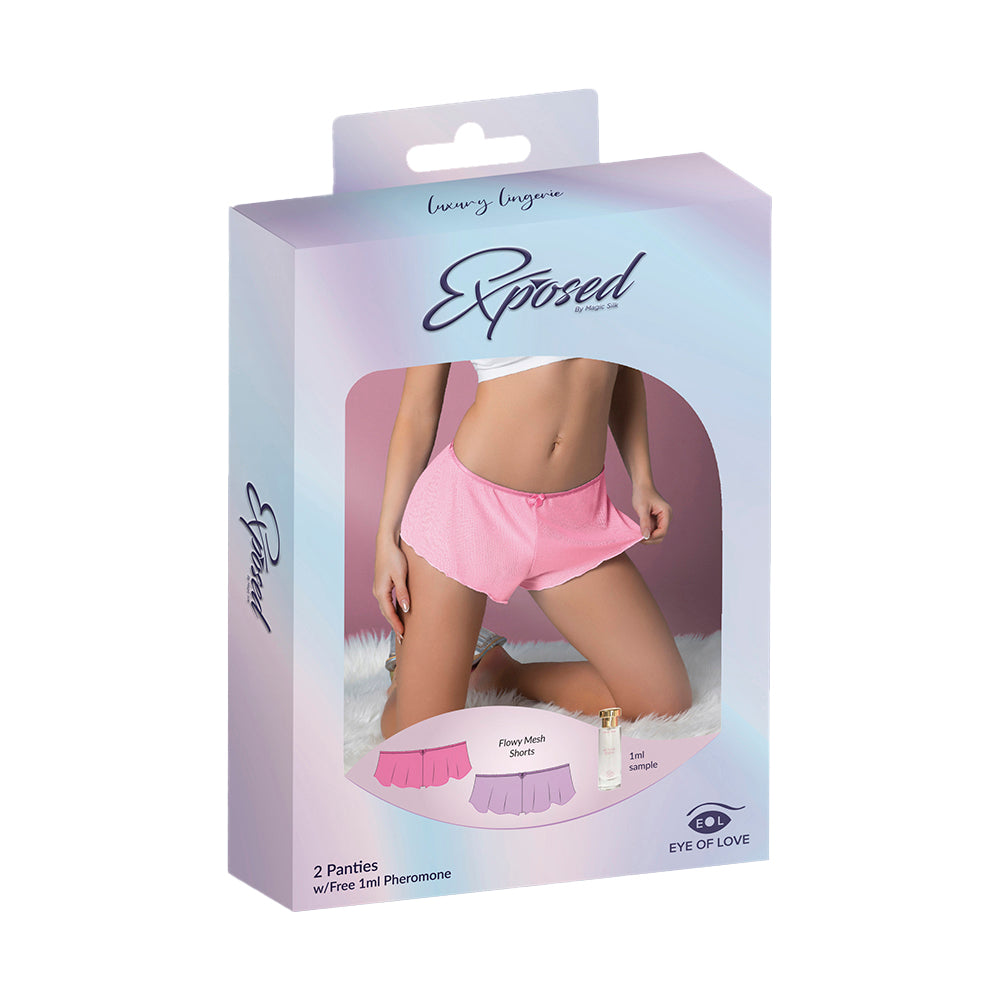 Magic Silk Pheromone Panties Flowy Mesh Short 2-Pack Lilac/Rose L/XL