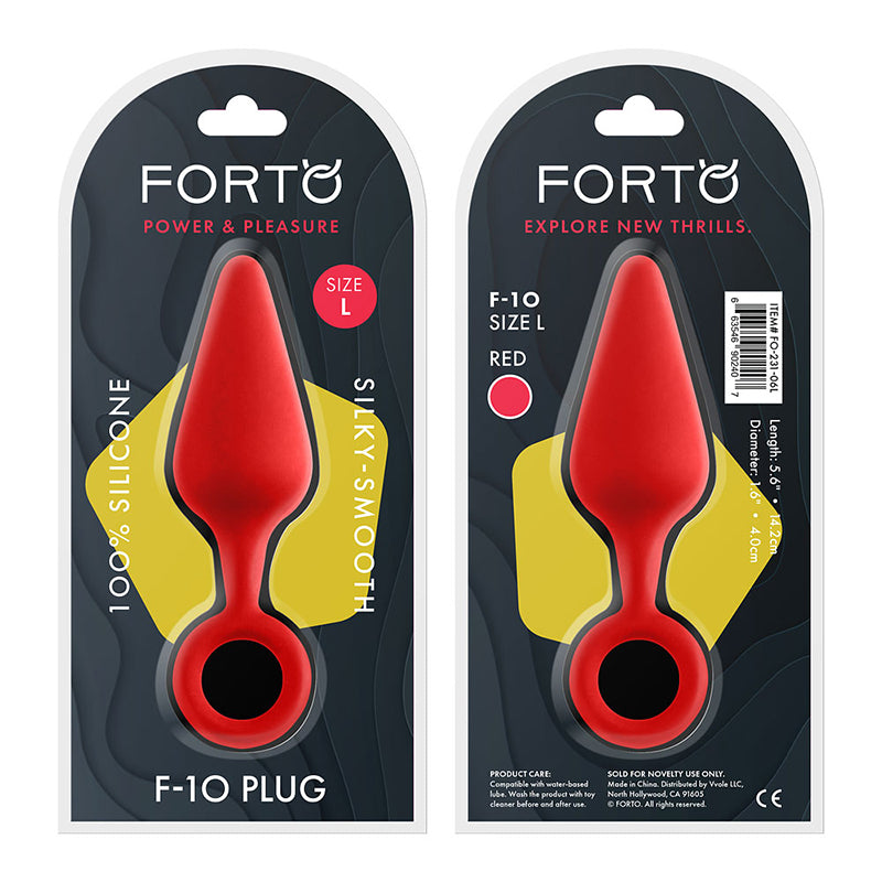 Forto F-10 Silicone Anal Plug with Pull Ring Large Red - Fantasies Boutique