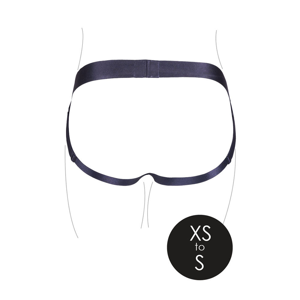 Ouch! Vibrating Strap-on Panty Harness with Open Back Black XS/S - Fantasies Boutique