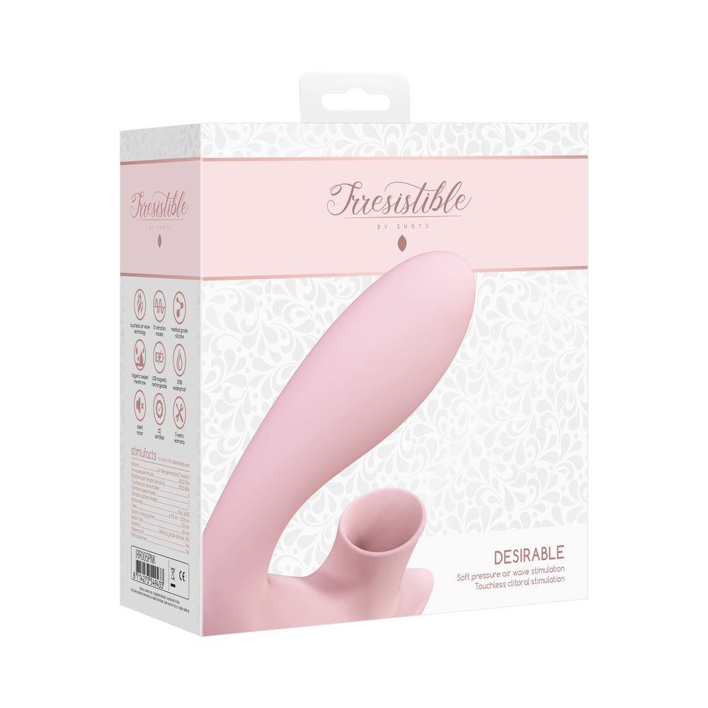 Shots Irresistible Desirable Rechargeable Silicone Soft Pressure Air Wave Dual Stimulator Pink - Fantasies Boutique