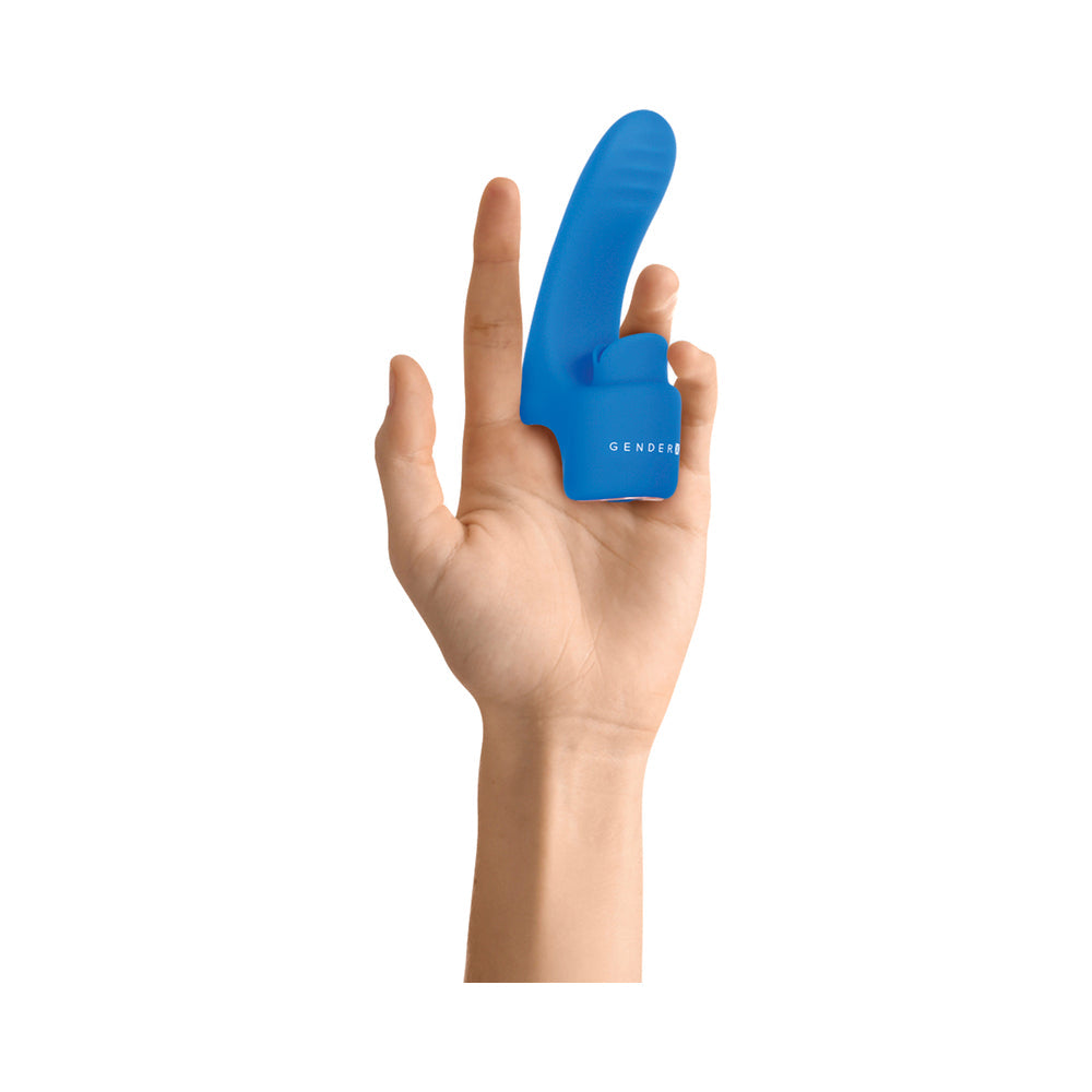 Gender X Flick It Rechargeable Flicking Dual Stimulation Silicone Finger Vibrator Blue - Fantasies Boutique