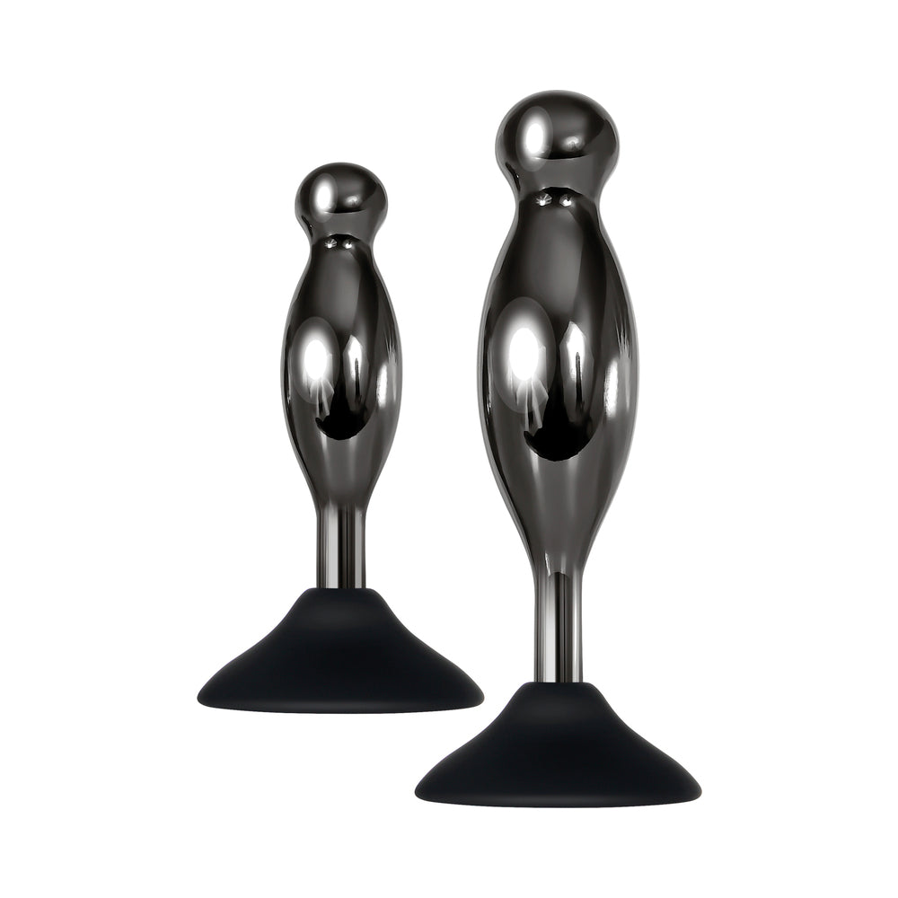 Evolved Joy Sticks 2-Piece Metal Anal Plug With Suction Cup Base Set Black - Fantasies Boutique