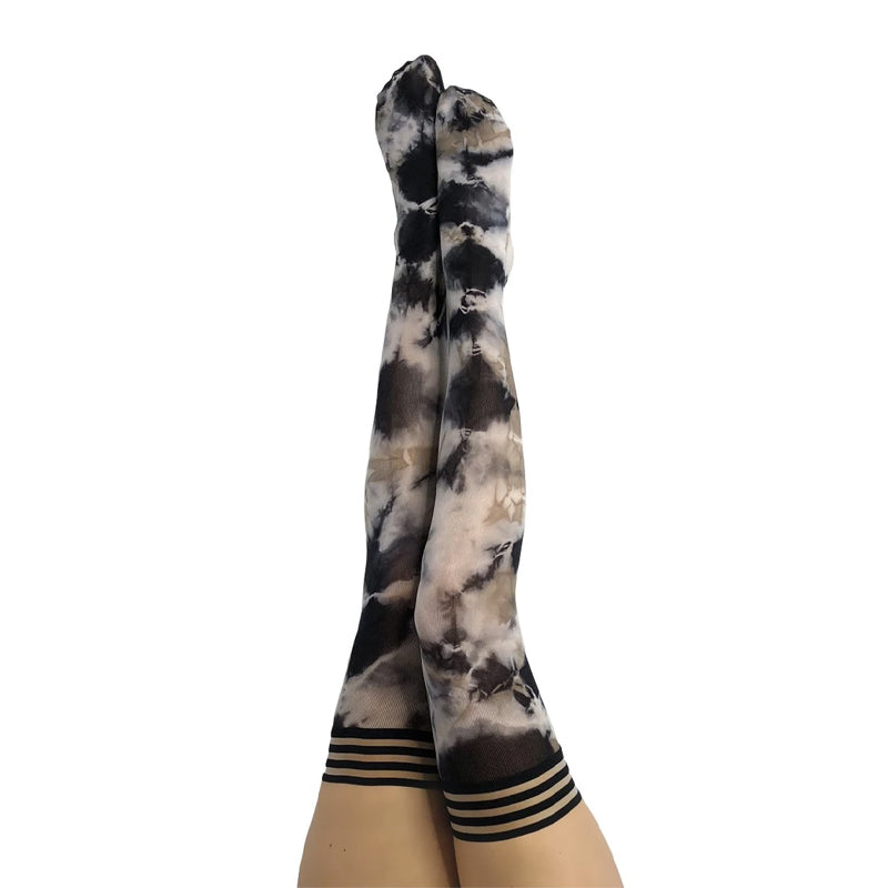 Kixies Mackenzie Black/White Tie-Dye Thigh-High Size B - Fantasies Boutique