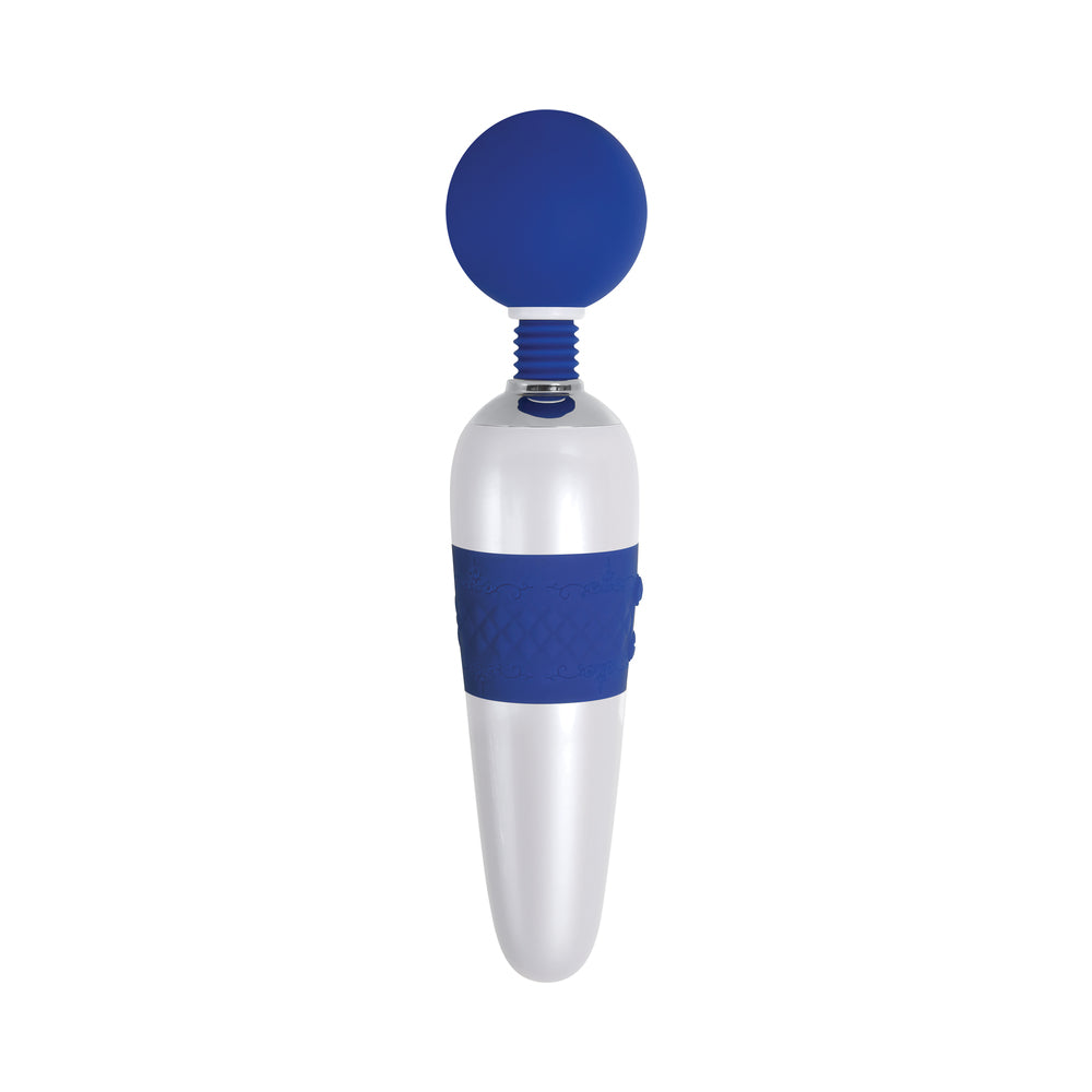Evolved On The Dot Rechargeable Silicone Flexible Head Wand Vibrator Blue/White - Fantasies Boutique