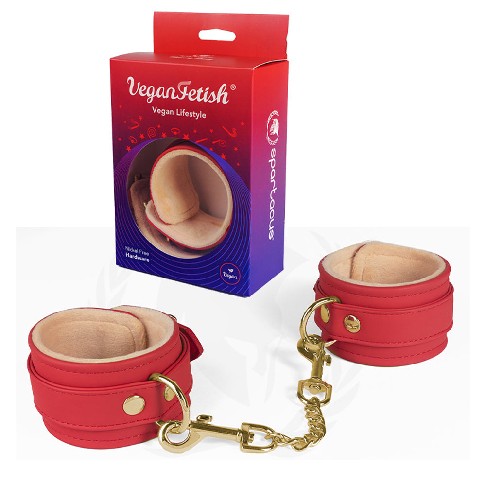 Spartacus Red PU Wrist Cuffs With Plush Lining - Fantasies Boutique
