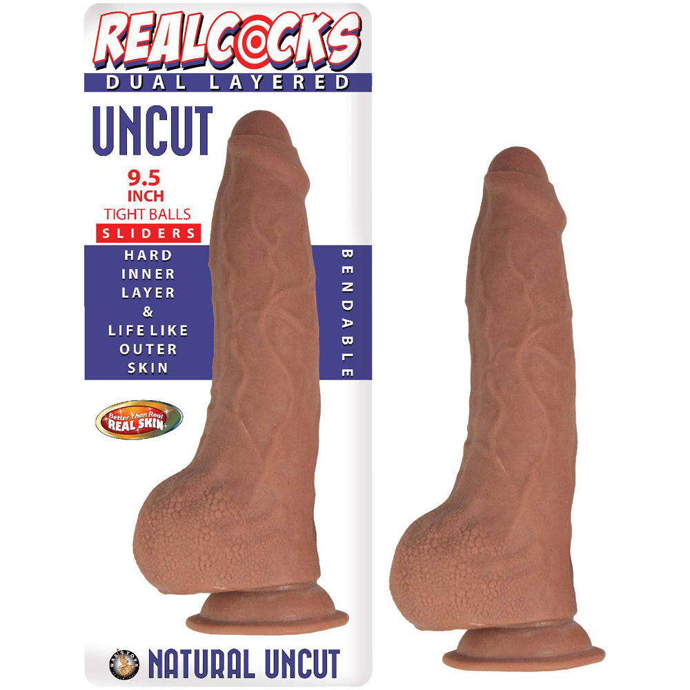 Realcocks Dual Layered Uncut Slider Tight Balls 9.5 in. Brown - Fantasies Boutique