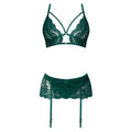 Magic Silk Evermore Bralette, Garter Skirt & Thong Set Emerald Queen Size