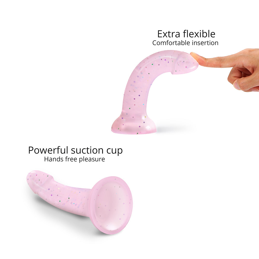 Love to Love Dildolls Starlight 6 in. Silicone Dildo with Multicolor Star Glitter Pink - Fantasies Boutique