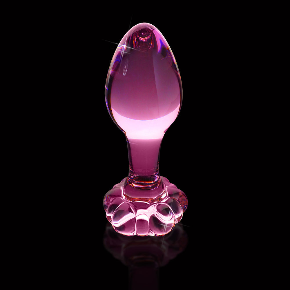 Pipedream Icicles No. 48 Glass 3.5 in. Anal Plug With Flower Base Pink - Fantasies Boutique