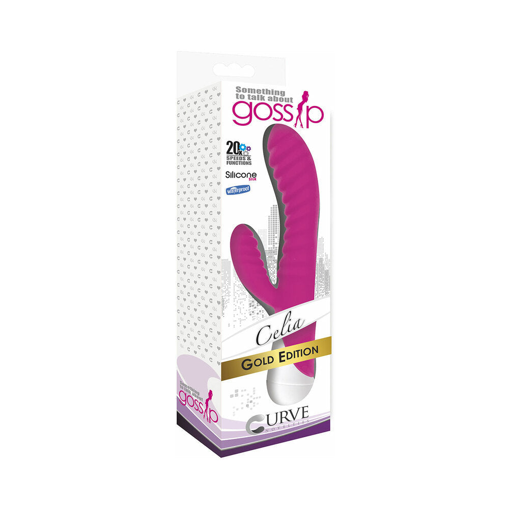 Curve Toys Gossip Celia Waterproof Ribbed Silicone Flexible Dual Stimulation Vibrator Magenta - Fantasies Boutique