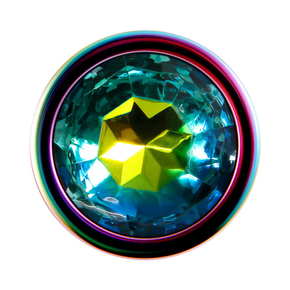 Evolved Rainbow Metal Anal Plug With Rainbow Gemstone Base Medium - Fantasies Boutique
