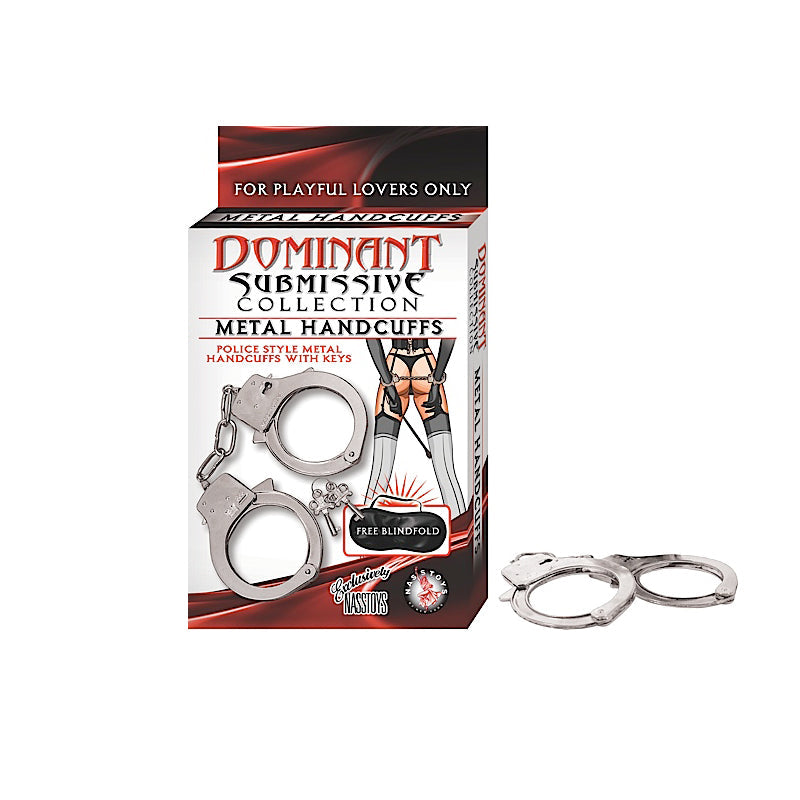 Dominant Submissive Metal Handcuffs & Blindfold - Fantasies Boutique