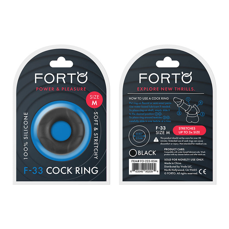 Forto F-33 Liquid Silicone Cockring Medium Black - Fantasies Boutique