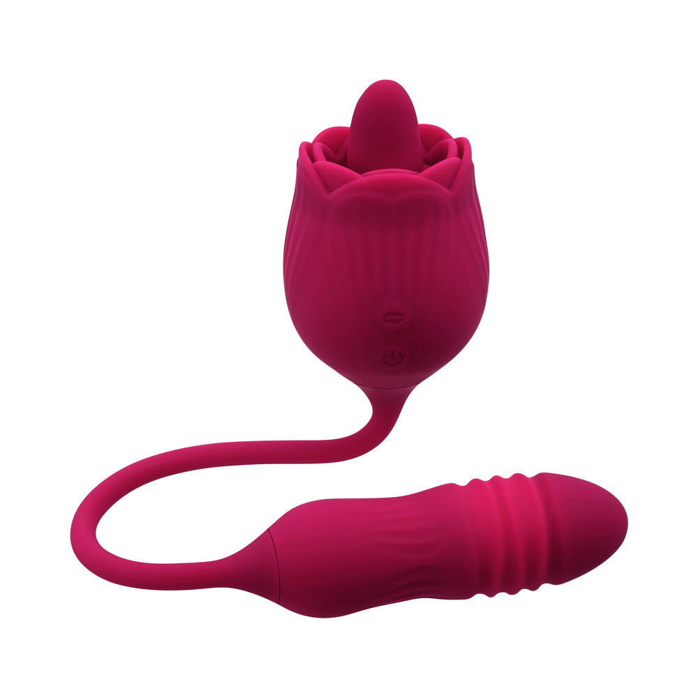 Evolved Wild Rose Rechargeable Dual-Ended Silicone Thrusting Egg & Flicking Tongue Vibrator Red - Fantasies Boutique