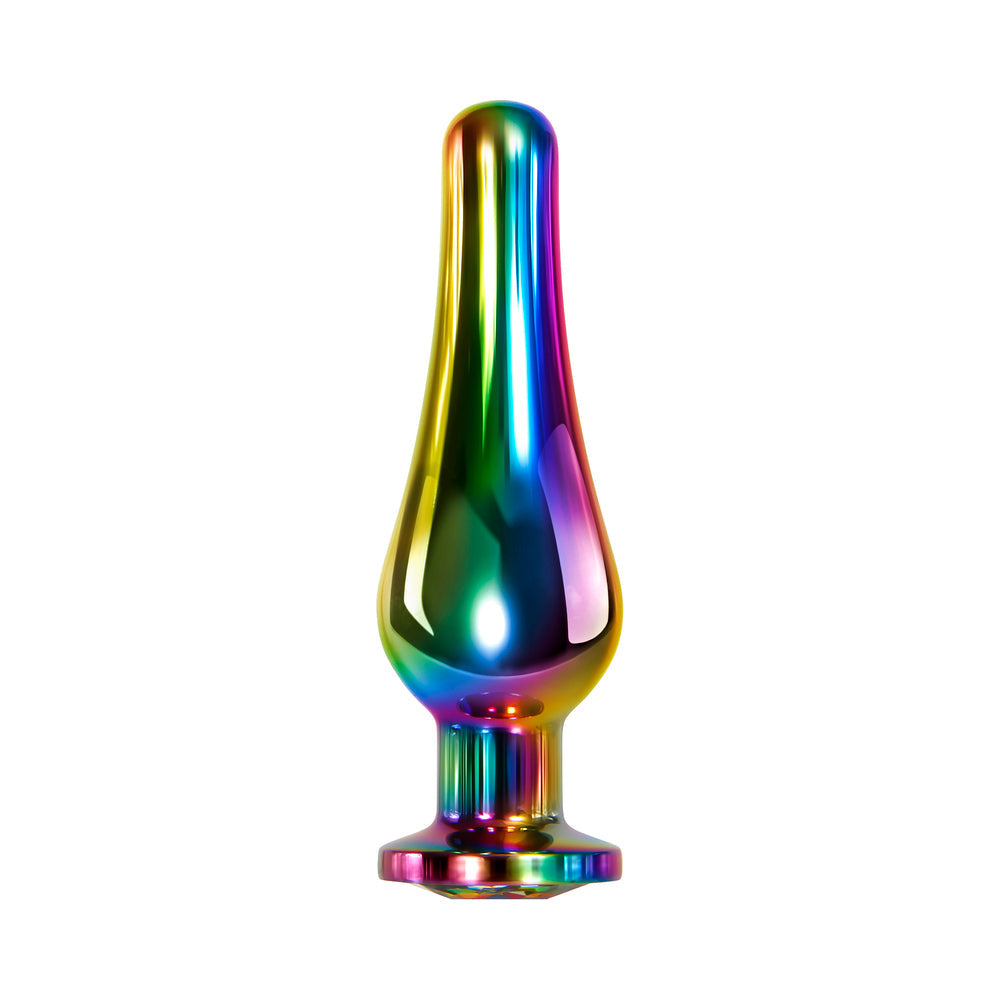 Evolved Rainbow Metal Anal Plug With Rainbow Gemstone Base Medium - Fantasies Boutique