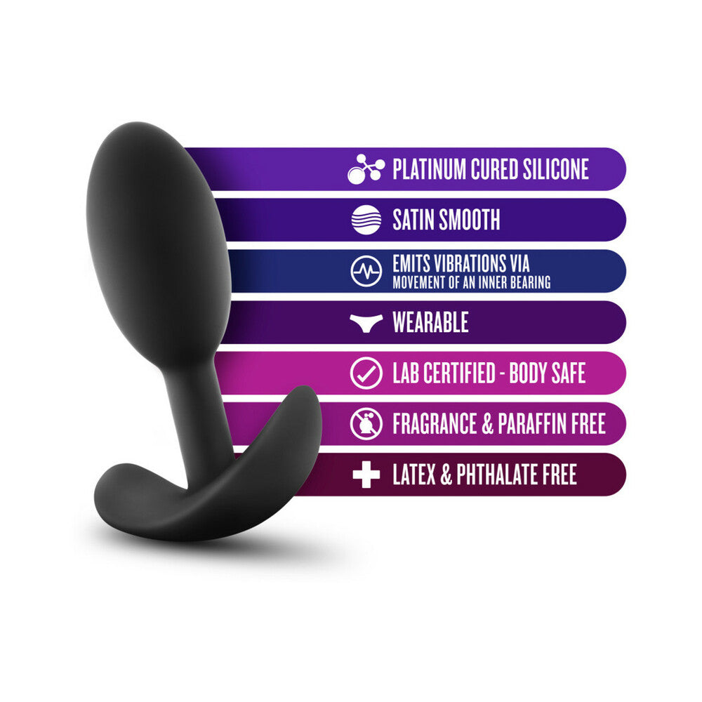 Blush Anal Adventures Platinum Silicone Weighted Vibra Slim Plug Small Black - Fantasies Boutique