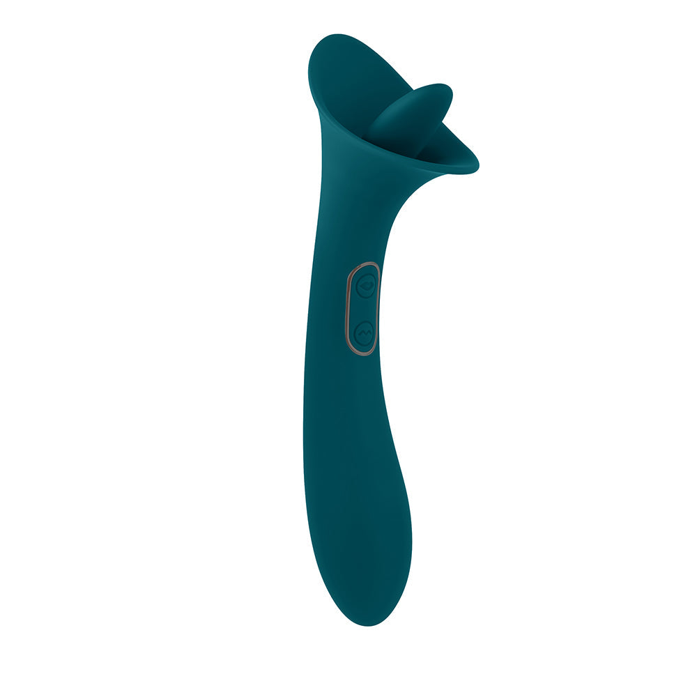 Playboy True Indulgence Rechargeable Dual Ended Silicone Flicking Vibrator Deep Teal - Fantasies Boutique