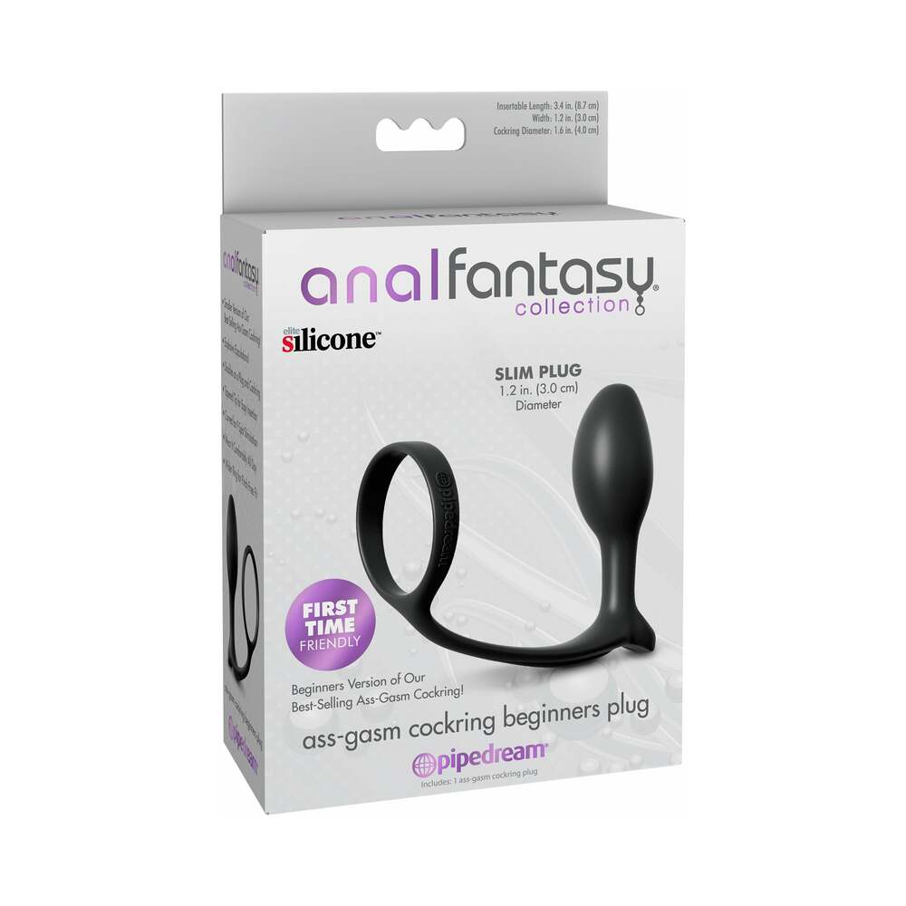 Pipedream Anal Fantasy Collection Silicone Ass-Gasm Cock Ring Beginner's Plug Black - Fantasies Boutique