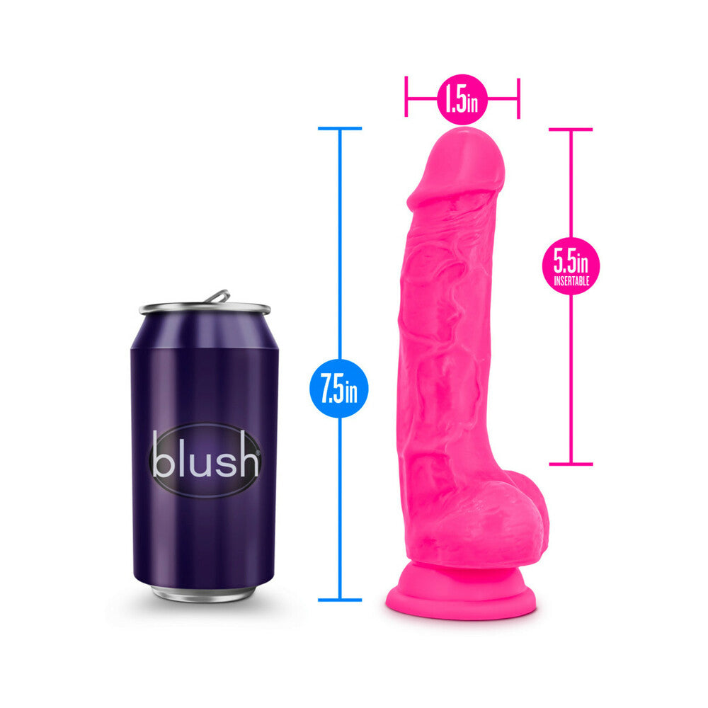 Neo Elite 7.5 in. Silicone Dual Density Dildo with Balls Neon Pink - Fantasies Boutique
