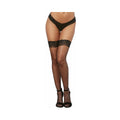 Dreamgirl Fishnet Thigh-High Stockings With Silicone Lace Top and Back Seam Black OS - Fantasies Boutique