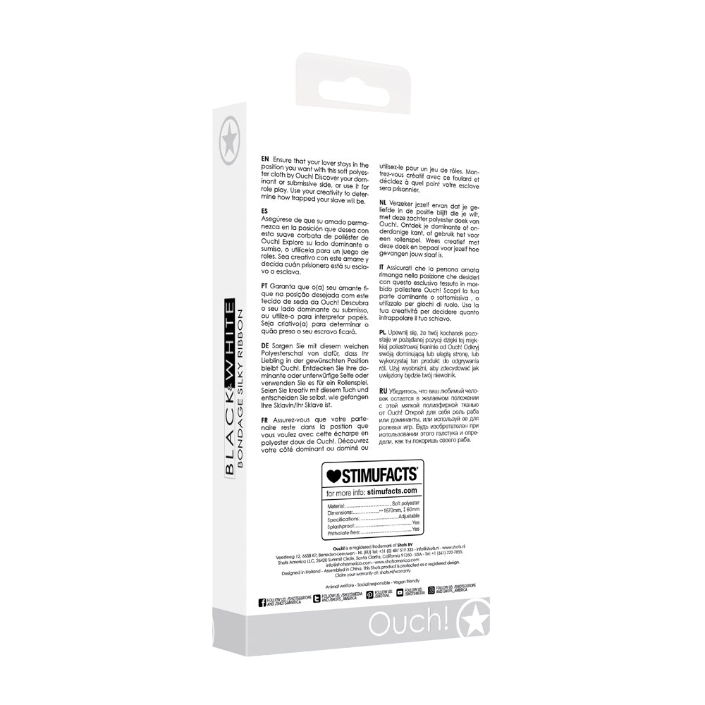 Ouch! Black & White Bondage Silky Ribbon Black - Fantasies Boutique