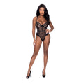 Magic Silk Love Star High Leg Teddy with Snap Crotch Black L/XL - Fantasies Boutique