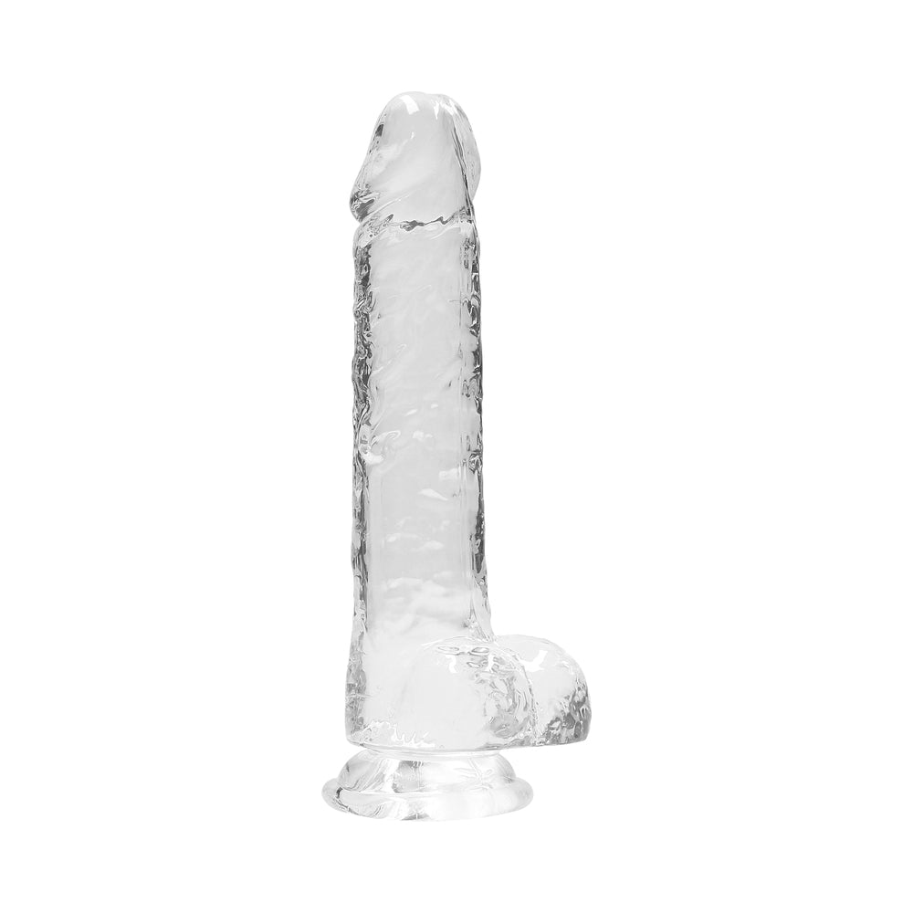 RealRock Crystal Clear Realistic 8 in. Dildo With Balls and Suction Cup Clear - Fantasies Boutique