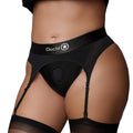 Ouch! Vibrating Strap-on Thong with Adjustable Garters Black XL/2XL - Fantasies Boutique