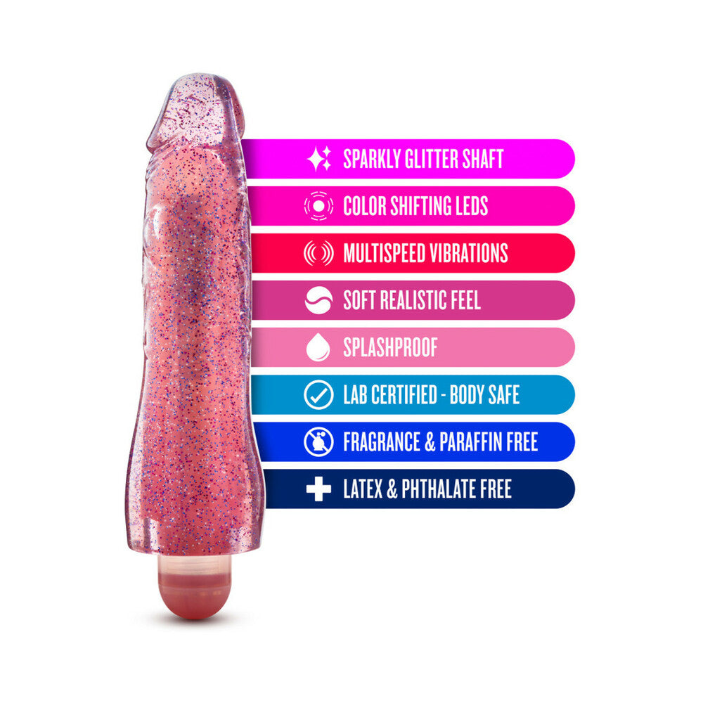Blush Glow Dicks Molly Color Changing 8 in. Vibrating Dildo Glitter Pink - Fantasies Boutique