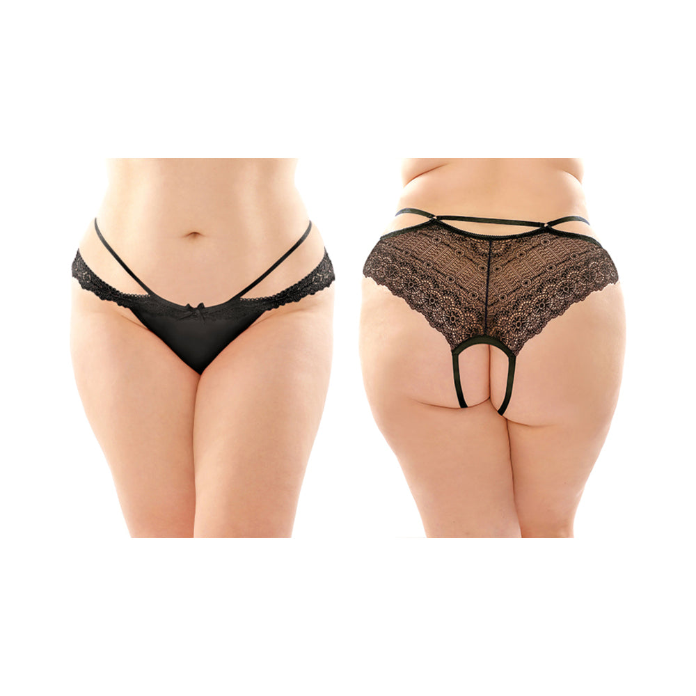 Fantasy Lingerie Posey Strappy Lace & Microfiber Crotchless Panty 6-Pack Queen Size Black - Fantasies Boutique