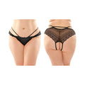 Fantasy Lingerie Posey Strappy Lace & Microfiber Crotchless Panty 6-Pack Queen Size Black - Fantasies Boutique