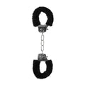 Ouch! Black & White Beginner Pleasure Furry Wrist Cuffs With Quick-Release Button Black
