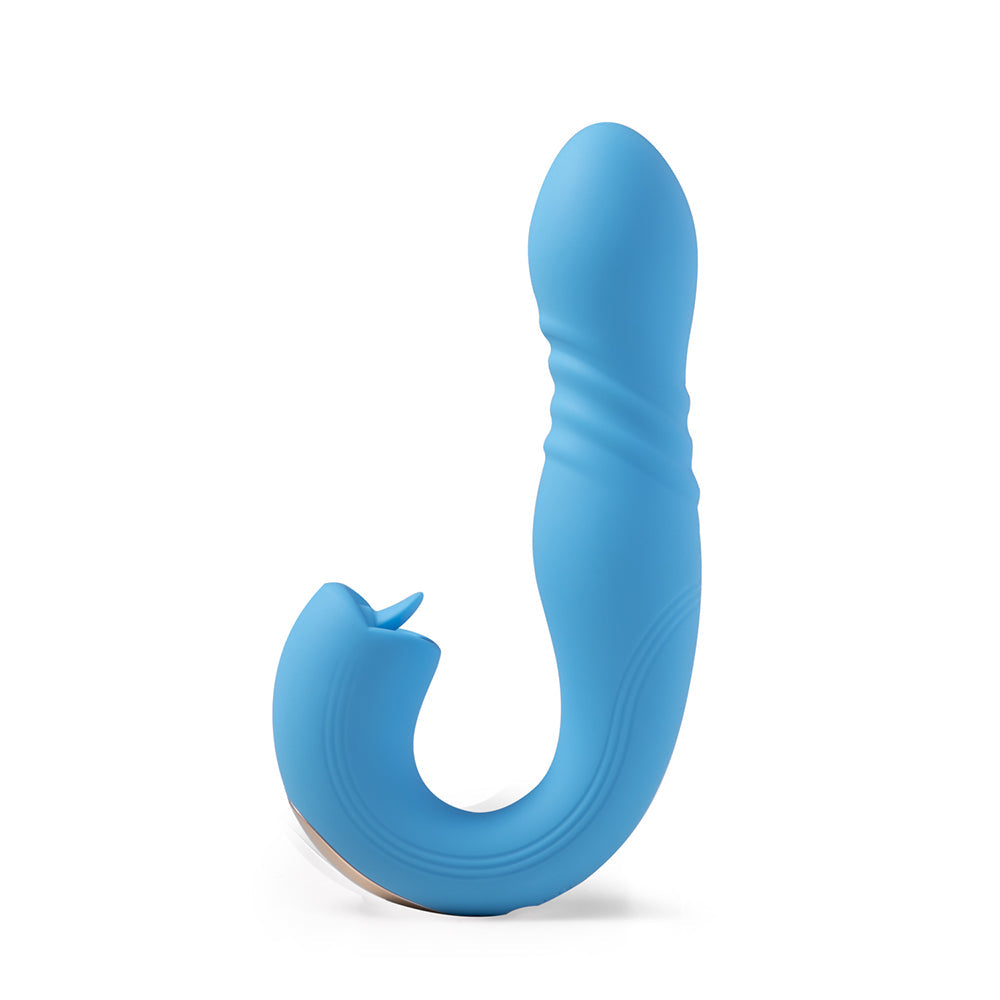 Honey Play Box Joi Thrust App Controlled Thrusting G-spot Vibrator & Tongue Clit Licker Blue - Fantasies Boutique