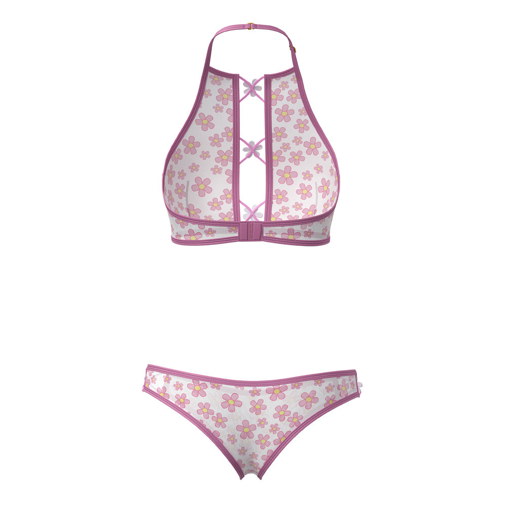 Magic Silk Daisy Halter Bralette & Panty Set Daisy Print S/M