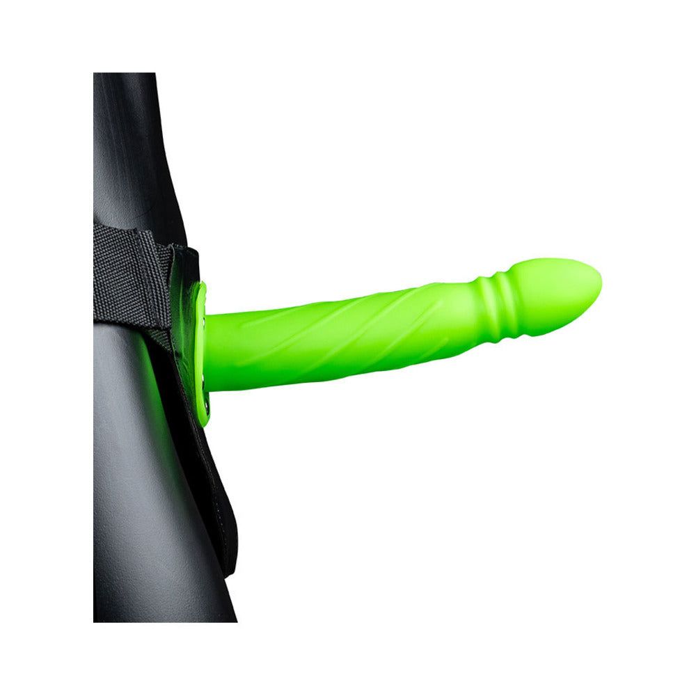 Ouch! Twisted 8 in. Glow in the Dark Hollow Strap-On Neon Green - Fantasies Boutique