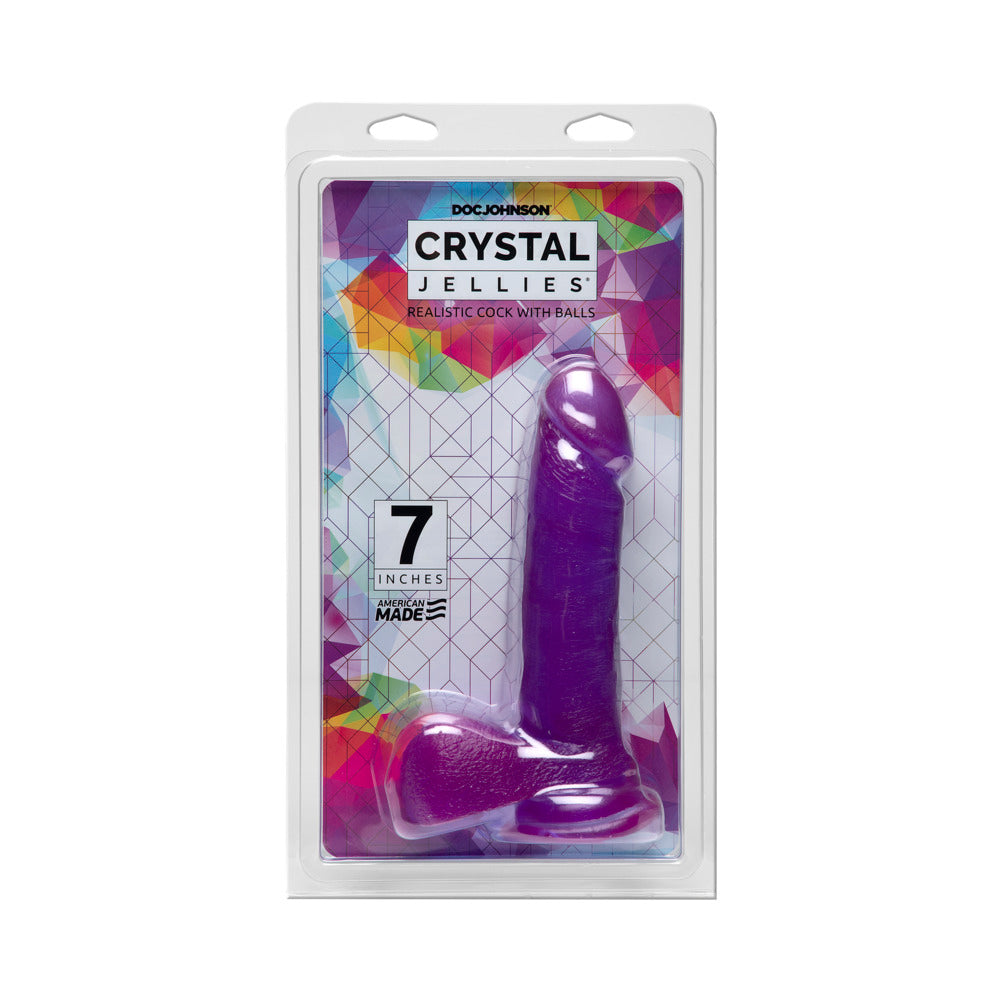 Crystal Jellies 7 in. Realistic Cock with Balls Purple - Fantasies Boutique