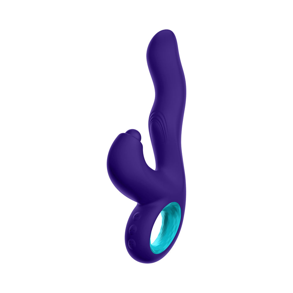 FemmeFunn Klio Rechargeable Silicone Triple Action Thumping Rabbit Vibrator Dark Purple - Fantasies Boutique