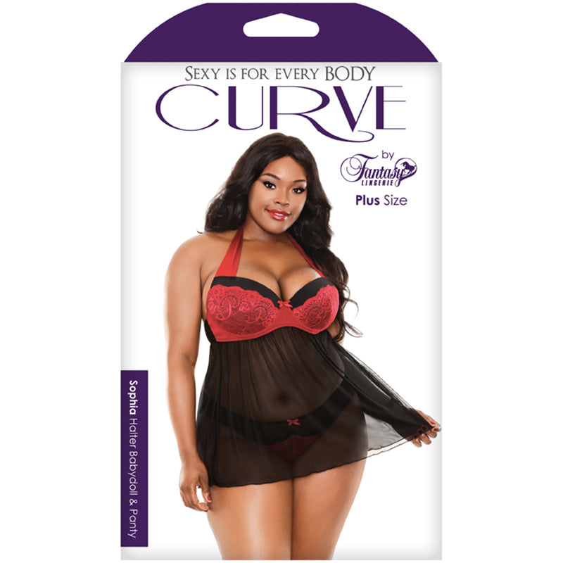 Fantasy Lingerie Curve Sophia Halter Babydoll & Panty Red/Black 3XL/4XL - Fantasies Boutique