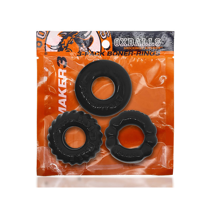 OxBalls Bonemaker 3-Pack Boner Cockring Kit FLEXtpr Black - Fantasies Boutique