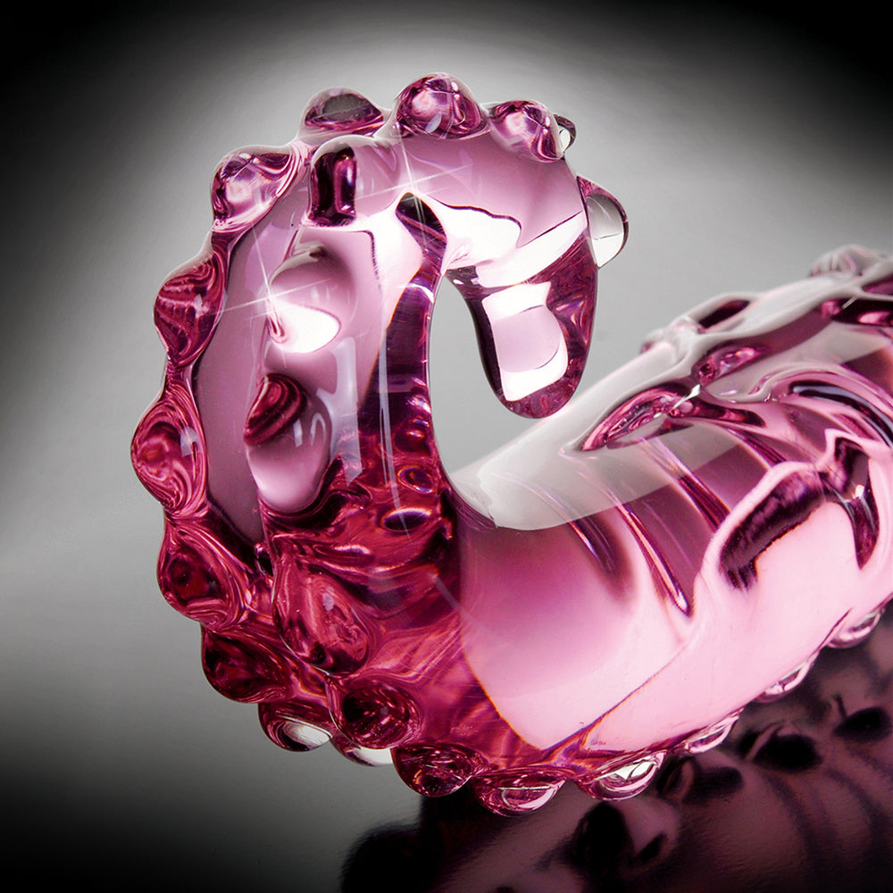 Icicles No. 24 Curved Textured 6 in. Glass Dildo With Handle Pink - Fantasies Boutique